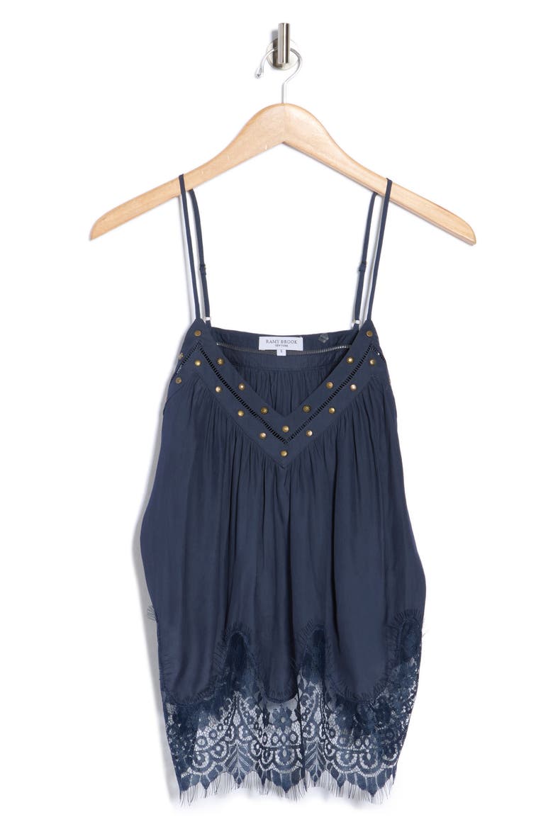 Cesca Lace Trim Camisole, Alternate, color, NAVY