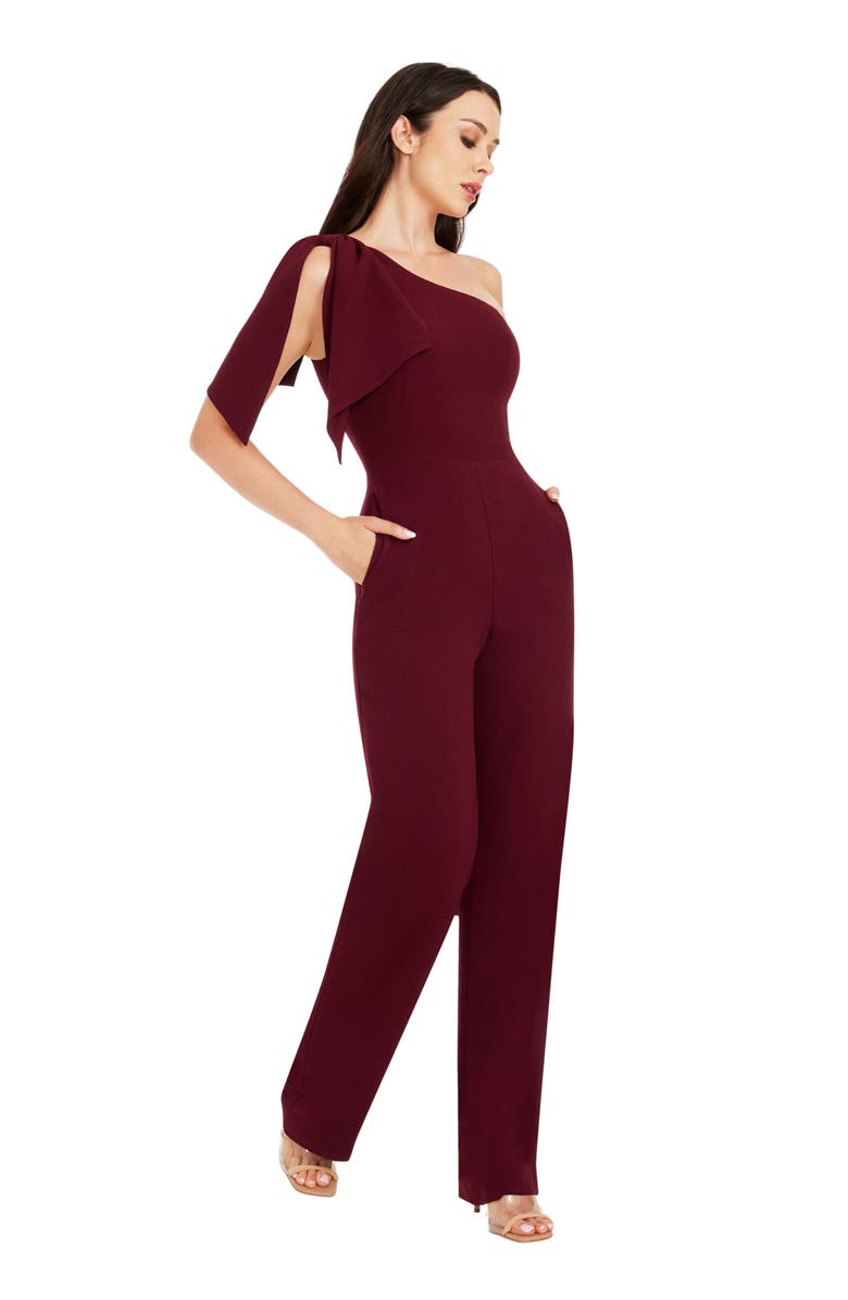 Dress the Population Tiffany One-Shoulder Jumpsuit, Alternate, color, Burgundy