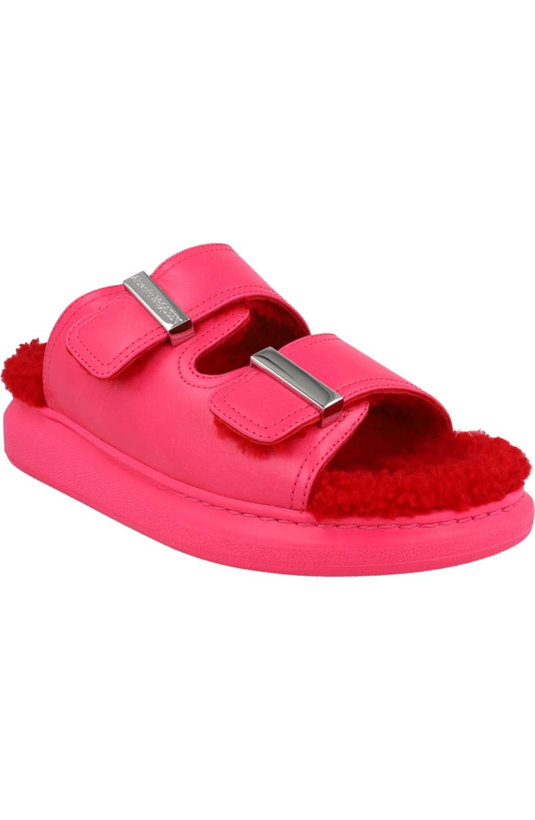 McQueen Oversize Hybrid Genuine Shearling Slide Sandal, Main, color, Pink Silver