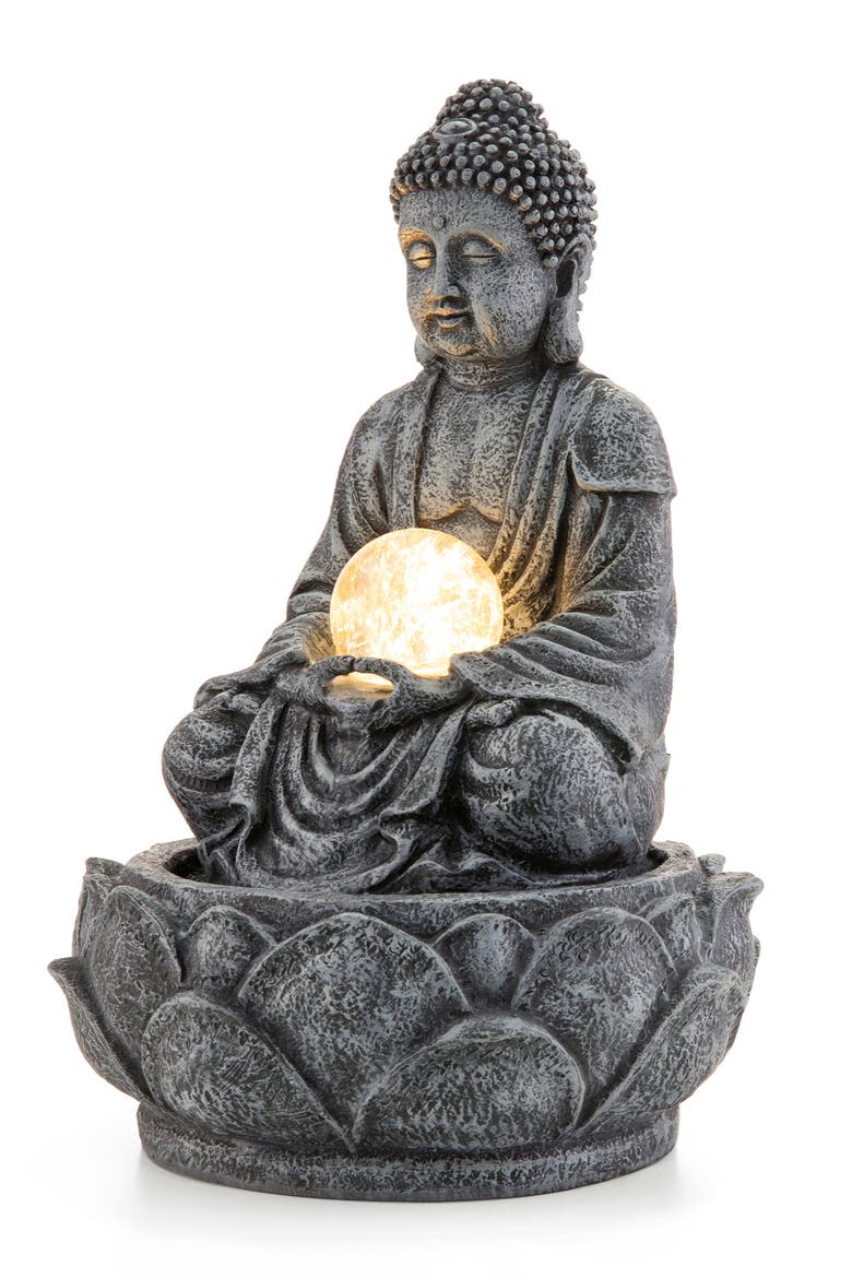 Zen-Style Polyresin Table Fountain with Pump and LED Light, Alternate, color, Grey