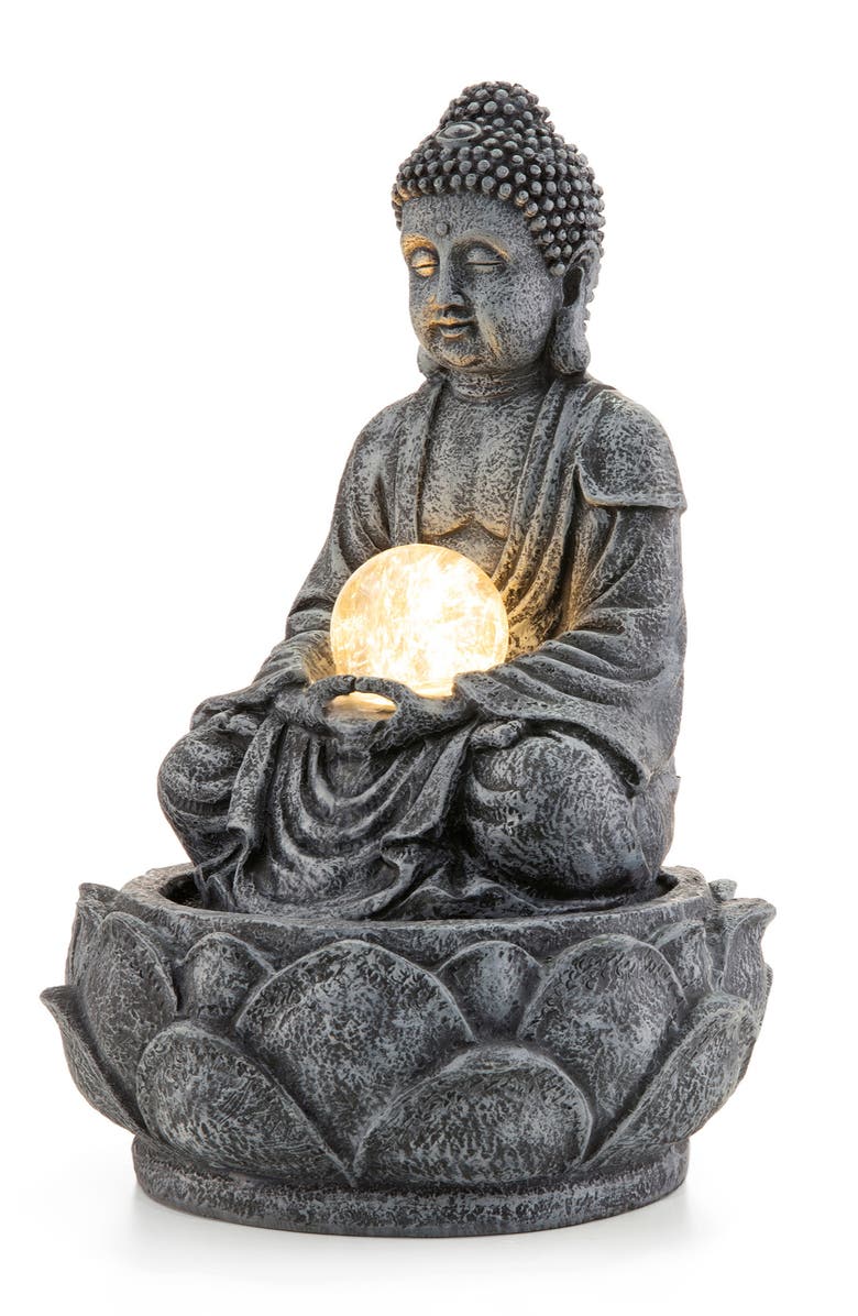 Glitzhome Zen-Style Polyresin Table Fountain with Pump and LED Light, Alternate, color, Grey