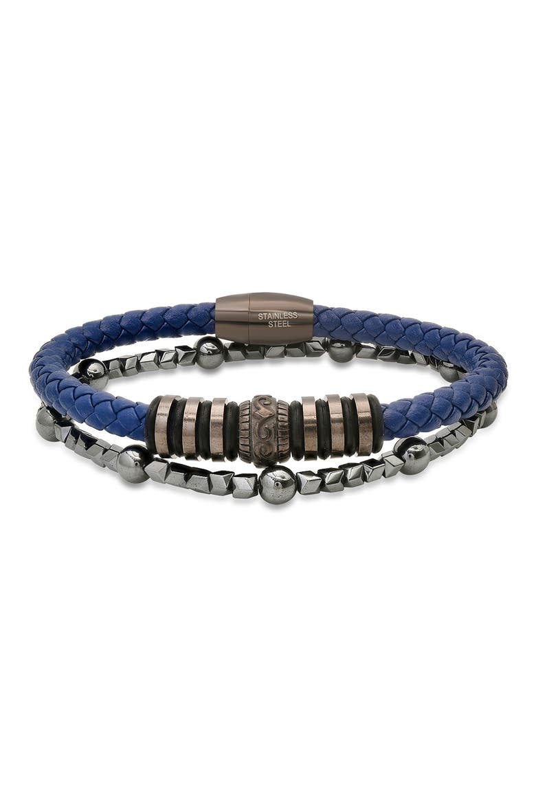 Men's Set of 2 Assorted Howlite & Braided Leather Bracelets, Main, color, BLUE MULTI