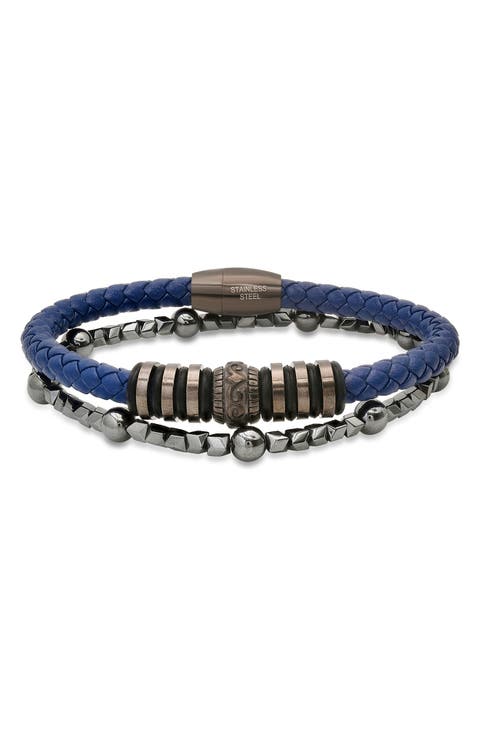 Men's Set of 2 Assorted Howlite & Braided Leather Bracelets
