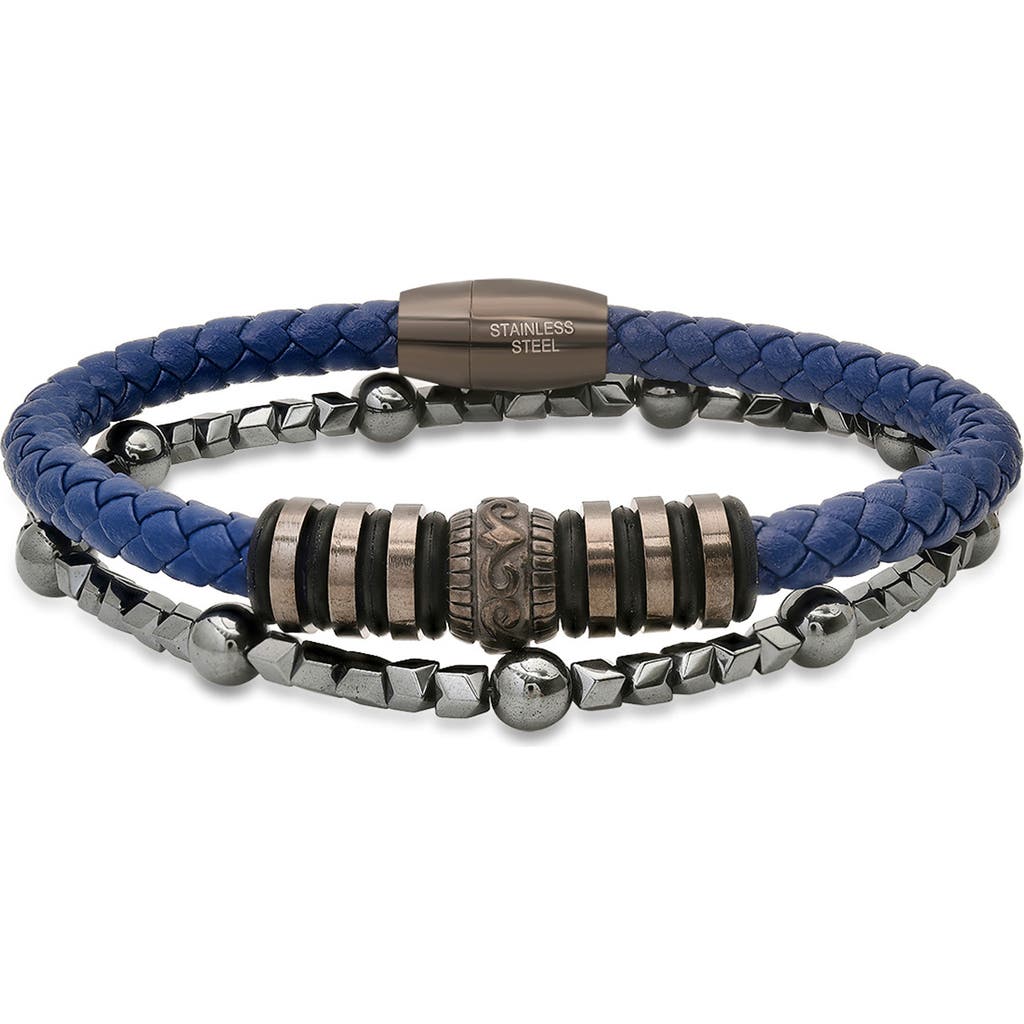 Hmy Jewelry Set Of 2 Assorted Howlite & Braided Leather Bracelets In Blue