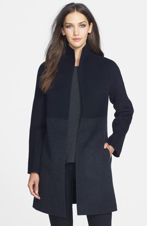 Eileen Fisher High Collar Double Face Wool Blend Coat In Blue