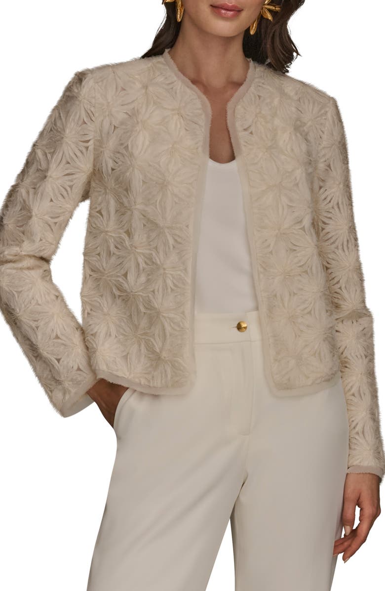 Donna Karan New York Novelty Embroidered Floral Open Front Jacket, Main, color, 
