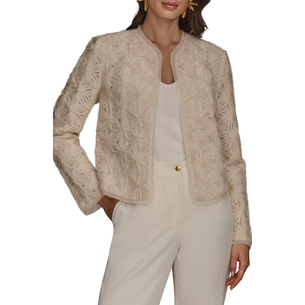 Donna Karan New York Novelty Embroidered Floral Open Front Jacket In Neutral