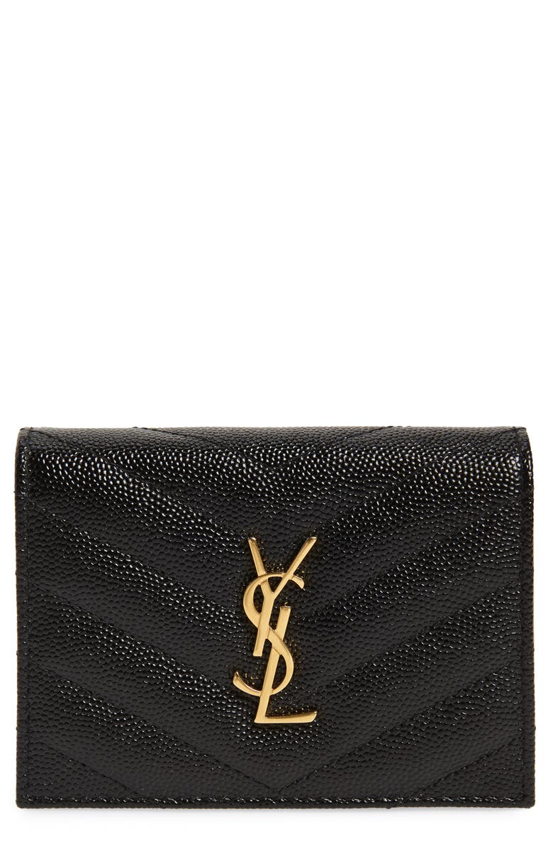 Saint Laurent Monogram Quilted Leather Leather Flap Card Case, Main, color, 