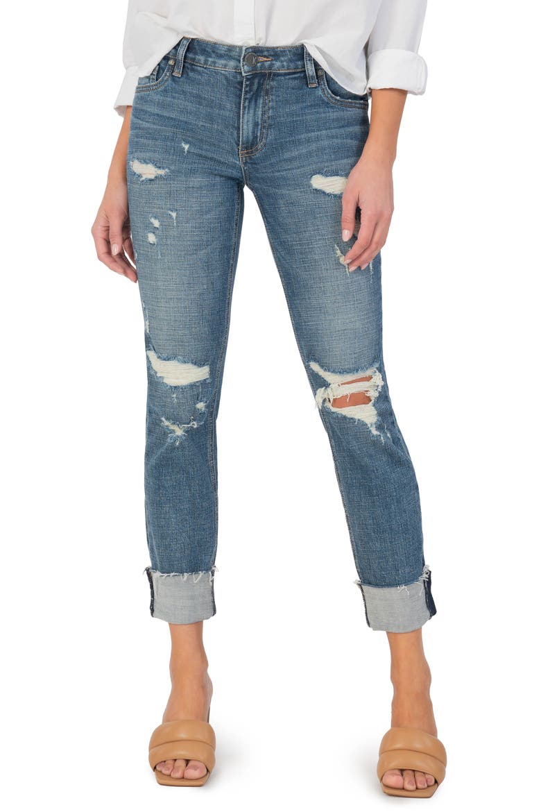Catherine Ripped High Waist Boyfriend Jeans, Main, color, LUCIDITY
