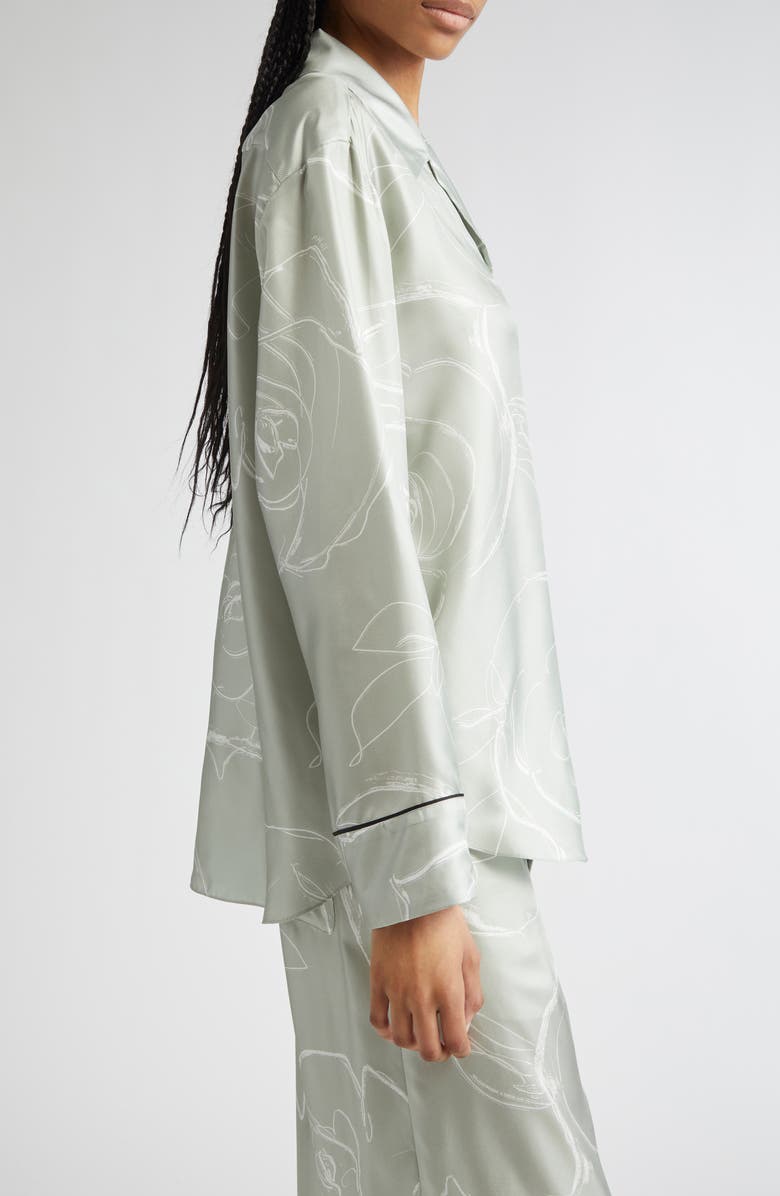 Marni Floral Silk Pajama Shirt, Alternate, color, Auv19 Sea/Green