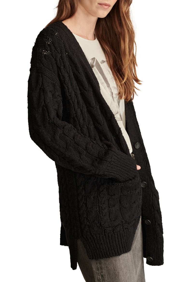 Cable Cardigan Sweater, Alternate, color, DARK BLACK