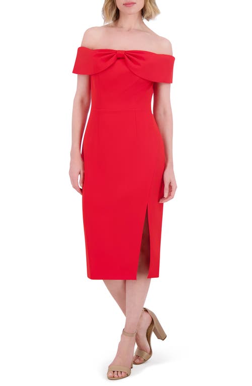 ELIZA J ELIZA J BOW OFF THE SHOULDER MIDI DRESS 