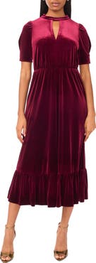 Halogen® Short Sleeve Velvet Midi Dress