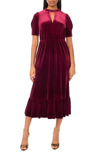 Halogen ® Short Sleeve Velvet Midi Dress In Burgundy