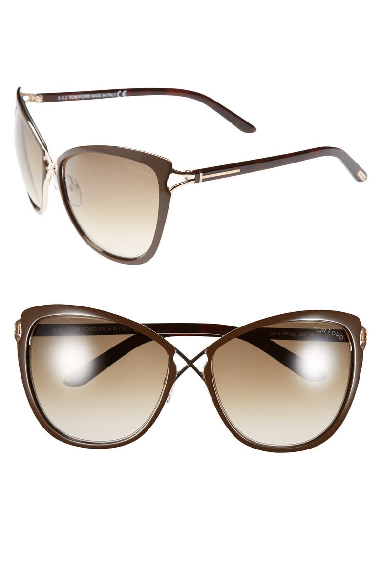 'Celia' 59mm Cat Eye Sunglasses, Main, color, SHINY DARK BROWN