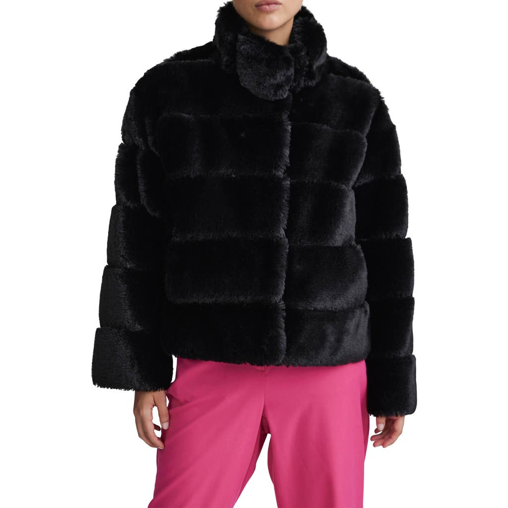 Nvlt Boxy Faux Fur Jacket In Black