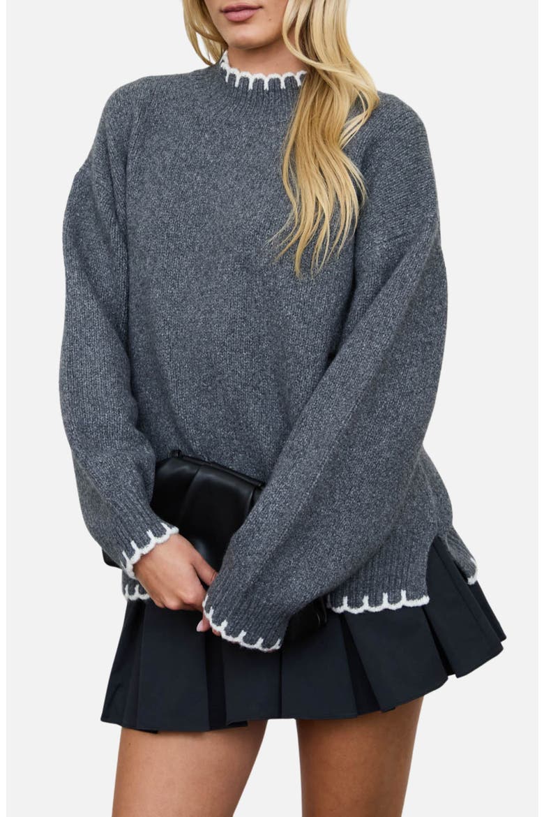 Scalloped Trim Sweater, Main, color, CHARCOAL MULTI