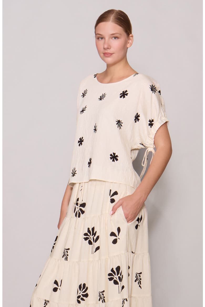 Drawcord Sleeve Top, Alternate, color, BONE BLACK FLORAL