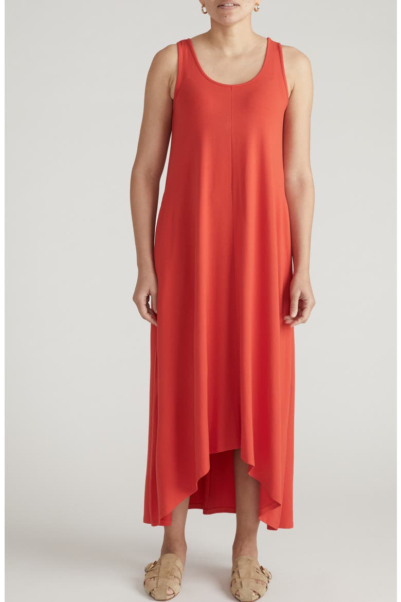 Athena Divine Sleeveless Jersey High-Low Maxi Dress, Main, color, SHORELINE SUNSET RED