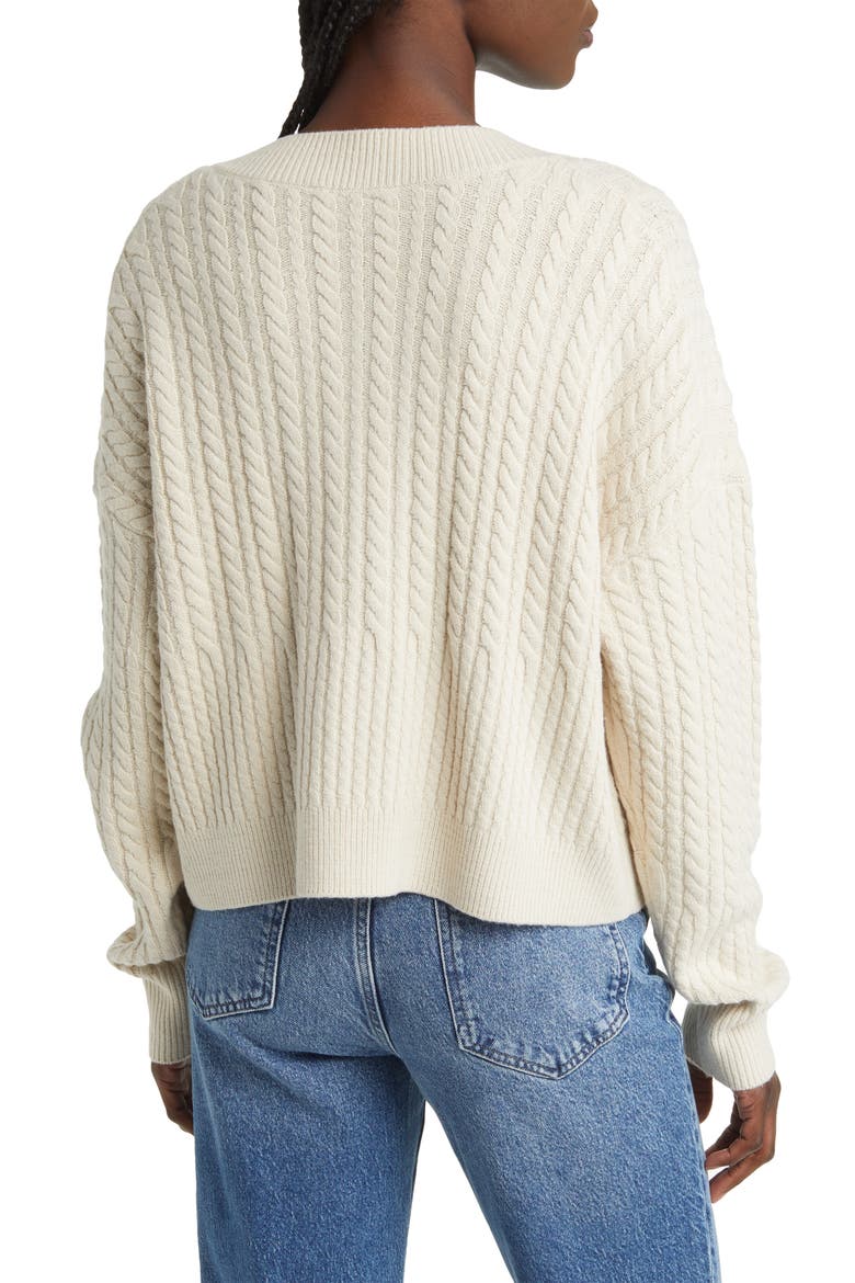 Babysoft V-Neck Cable Knit Sweater, Alternate, color, CLASSIC CREAM