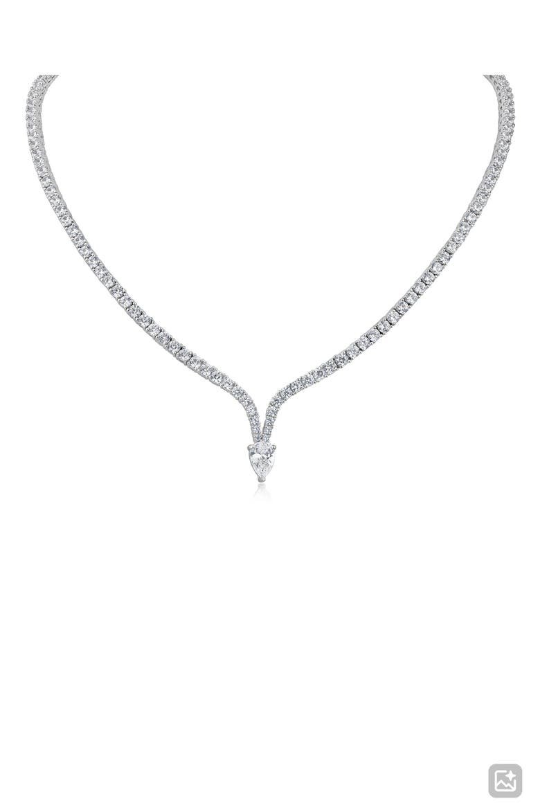 Round & Pear Cut Cubic Zirconia Collar Necklace, Main, color, RHODIUM PLATED