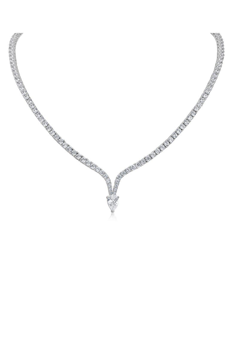 CZ by Kenneth Jay Lane Round & Pear Cut Cubic Zirconia Collar Necklace, Main, color, Rhodium Plated