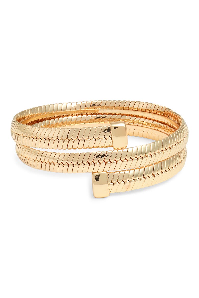Flat Snake Chain Wrap Bangle, Main, color, GOLD