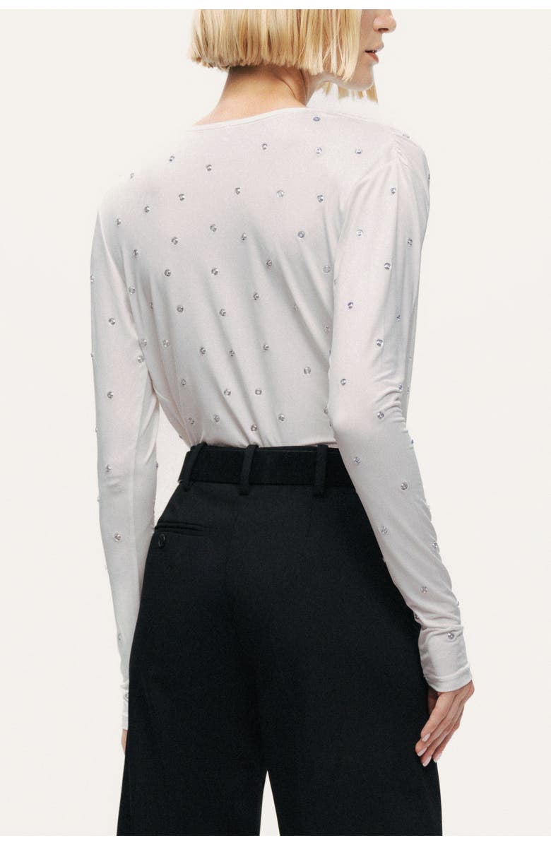 Nocturne Embellished V-Neck Long-Sleeve Bodysuit, Alternate, color, Ivory