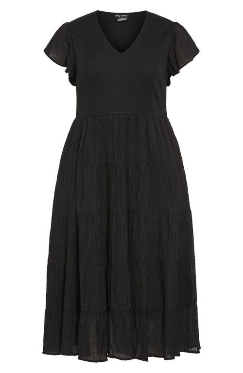 City Chic Marli Mixed Media Midi Dress In Black