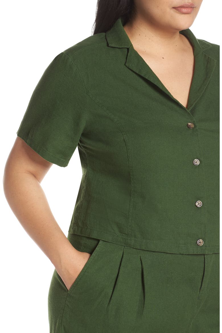 Linen Blend Crop Top, Alternate, color, GREEN PASTURES