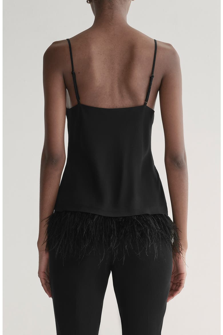 Eliza Feather Trim Satin Camisole, Alternate, color, BLACK