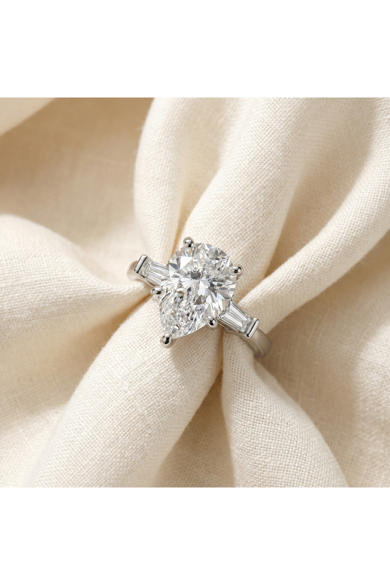 5 1/2Ct Certified Pear & Baguette Diamond Engagement Ring Gold Lab grown, Alternate, color, 14k White Gold