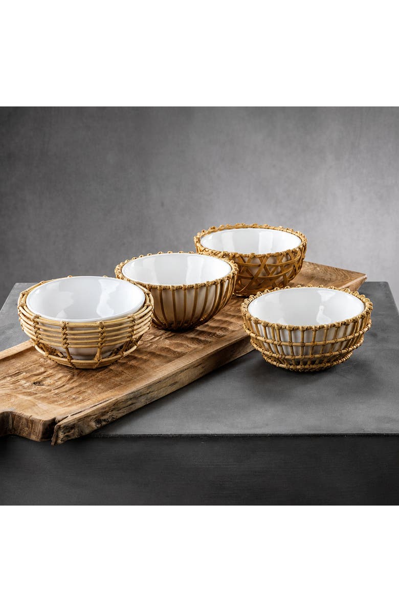 Zodax Set of 4 Wicker & Bamboo Condiment Bowls, Alternate, color, White/ Natural