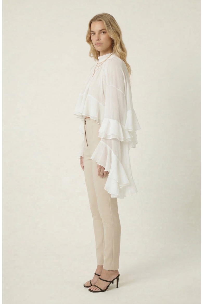 Sheer Ruffle Sleeve Blouse, Alternate, color, White