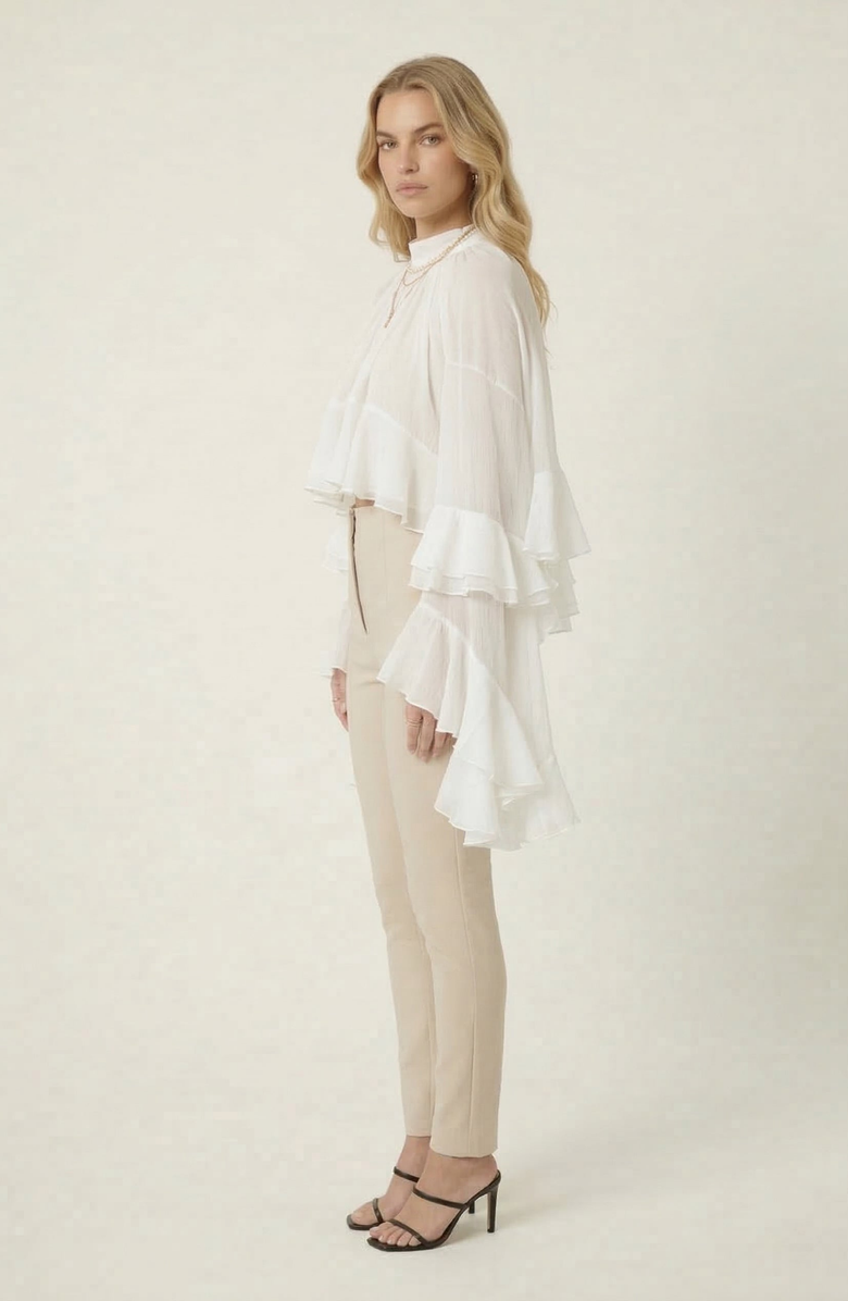 Modenaire Sheer Ruffle Sleeve Blouse, Alternate, color, White