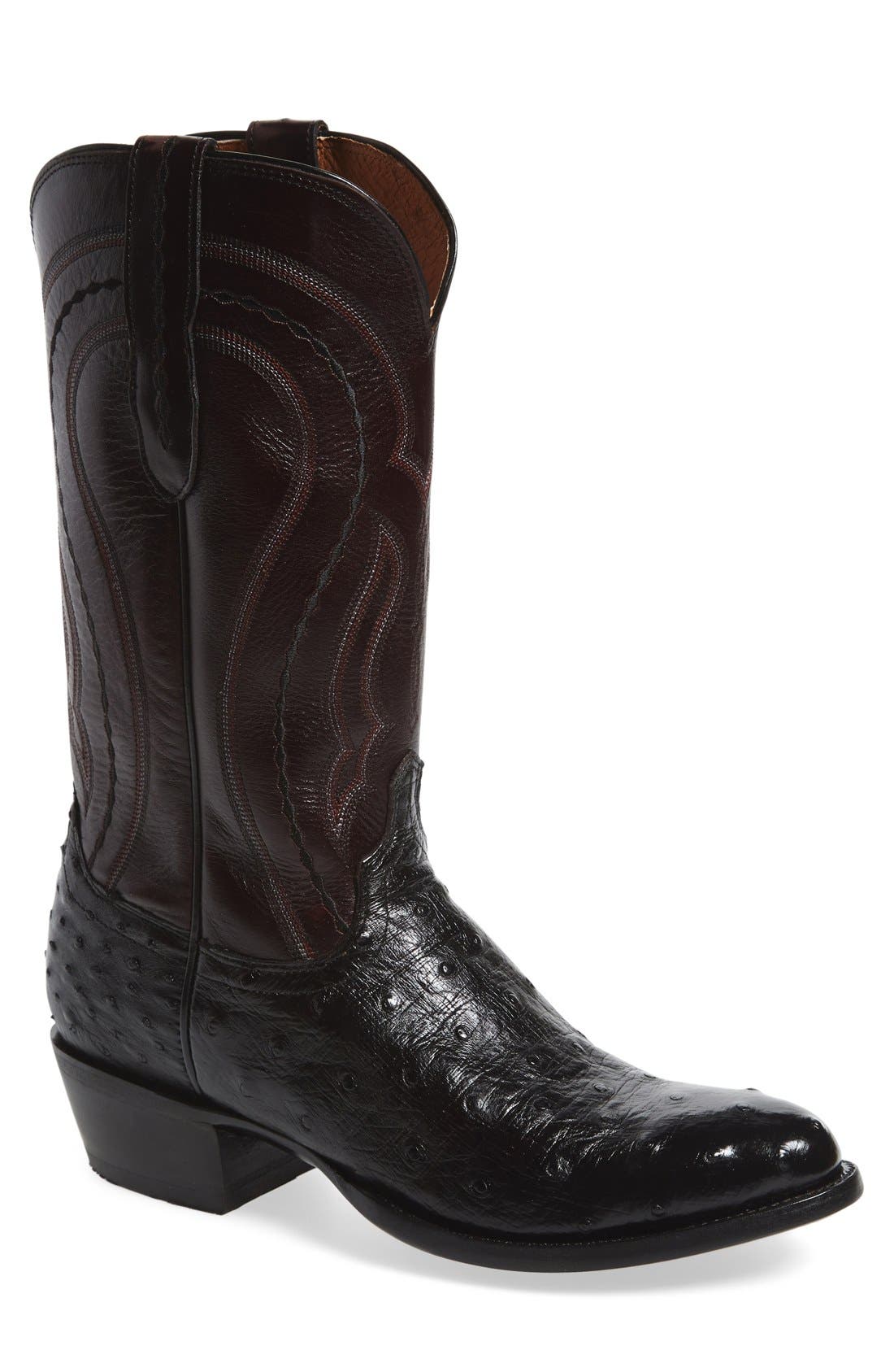Lucchese 'Montana' Genuine Ostrich & Calfskin Western Boot, Main, color, 