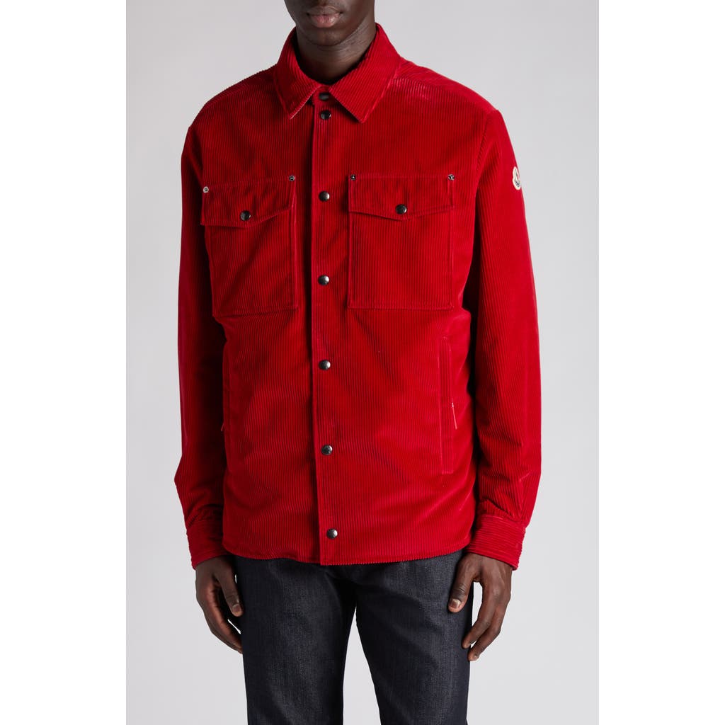 Moncler Ambroisie Corduroy Down Shirt Jacket In Red