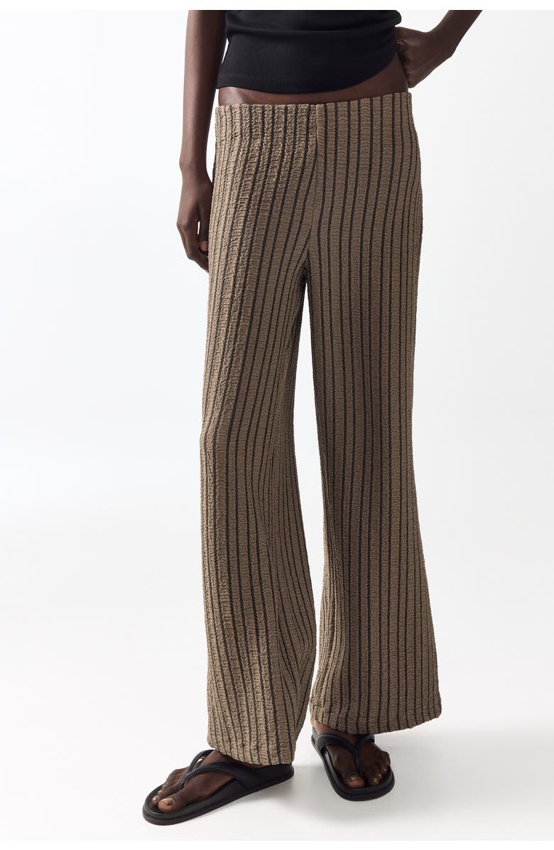 H&M Wide Crinkled Trousers, Alternate, color, Dark Taupe/Striped