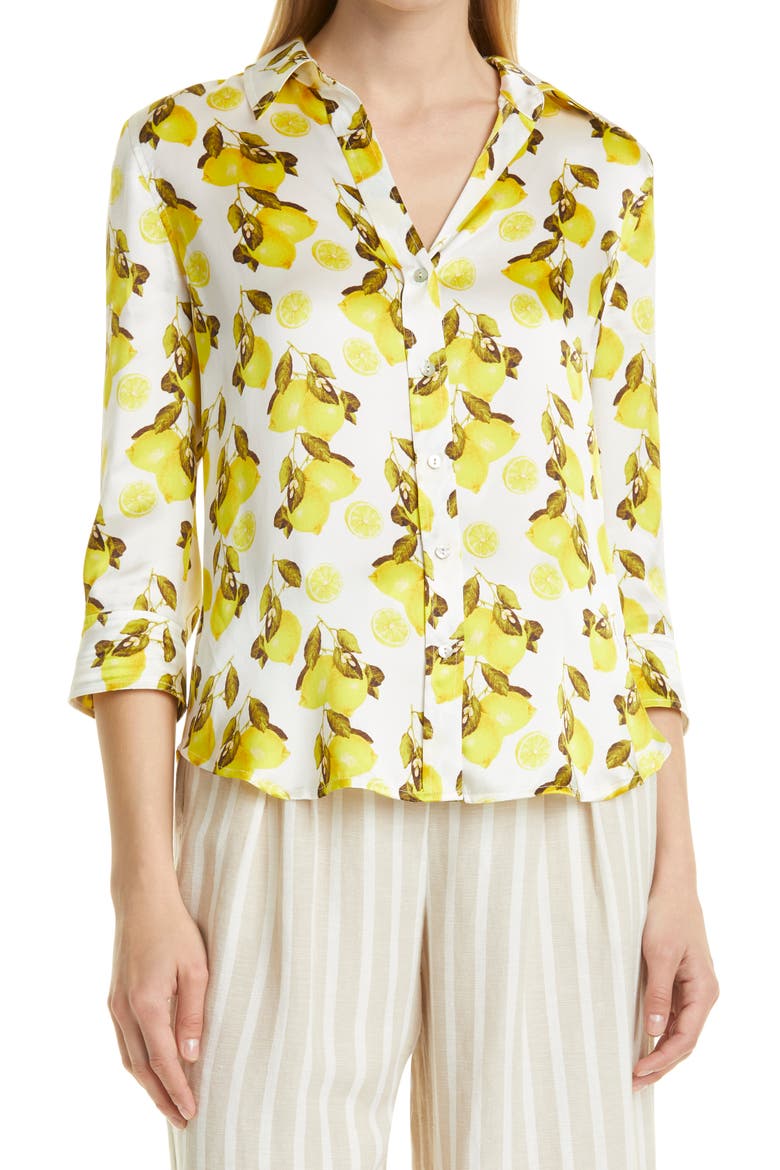 Dani Lemon Print Silk Blouse, Main, color, IVORY/ YELLOW LEMON