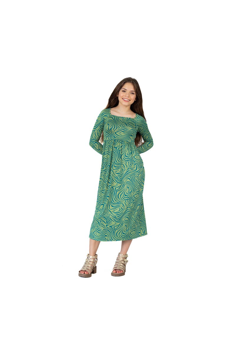 24sevenKid Green Print Long Sleeve Maxi Dress, Main, color, Green Multi