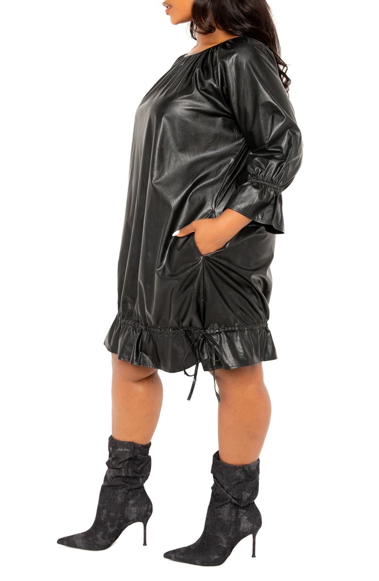 BUXOM COUTURE Drawstring Hem Faux Leather Shift Dress, Alternate, color,