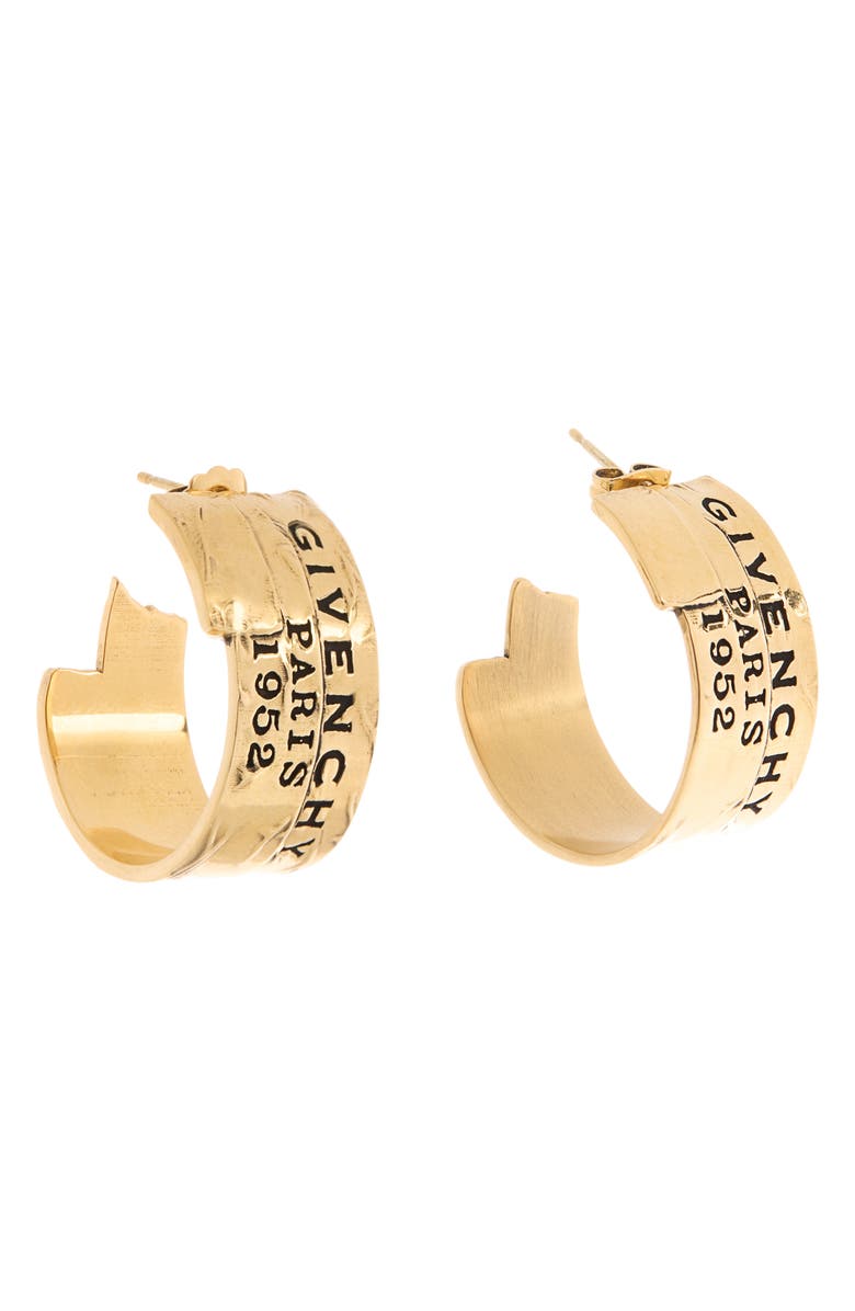 Givenchy Tape Logo Hoop Earrings, Main, color, Antique Gold
