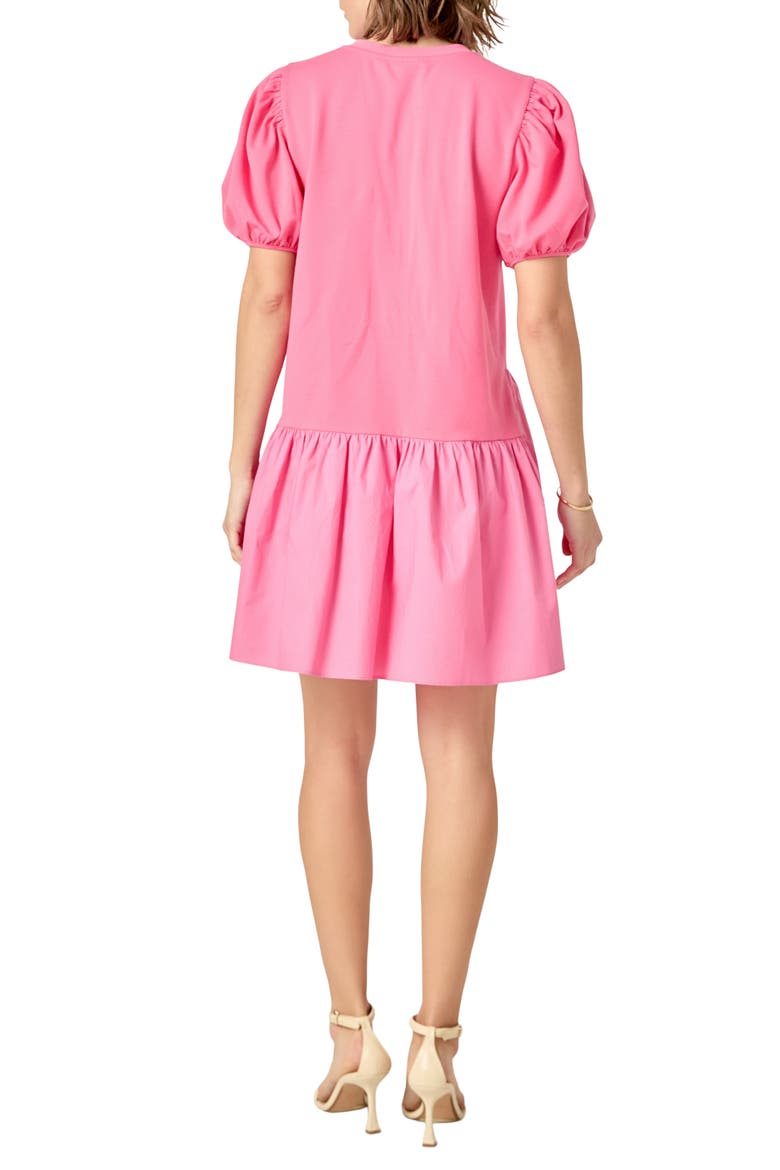 Puff Shoulder Mixed Media Minidress, Alternate, color, PINK