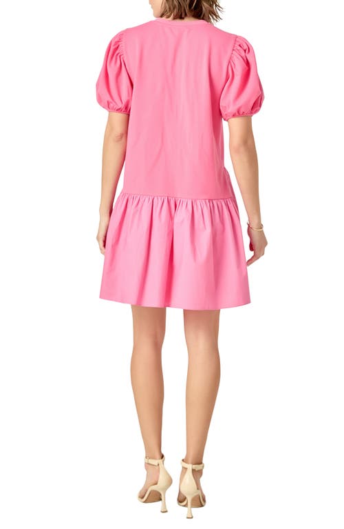 ENGLISH FACTORY ENGLISH FACTORY PUFF SHOULDER MIXED MEDIA MINIDRESS