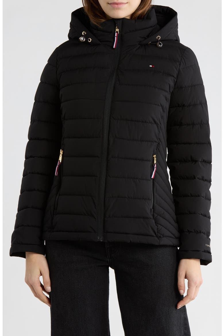 Stretch Water Resistant Quilted Jacket, Main, color, BLACK