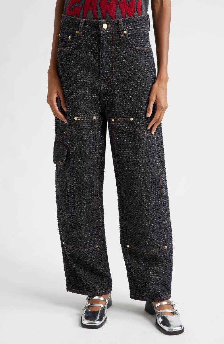 Ganni Fluffy Carpenter Jeans, Main, color, Black