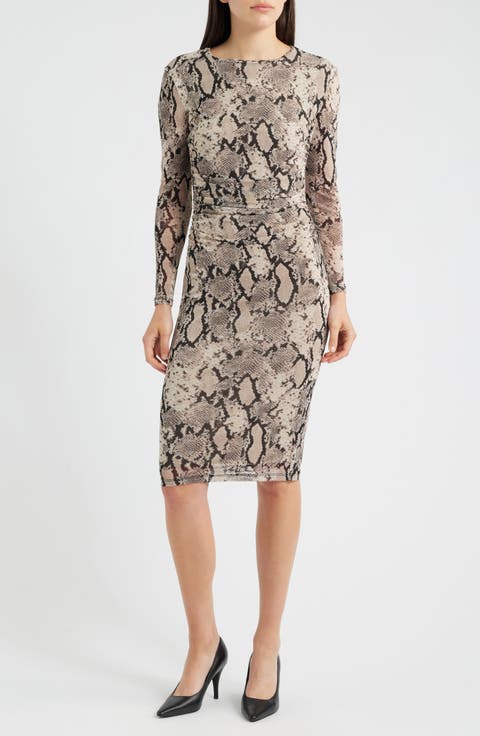 Print Long Sleeve Body-Con Dress