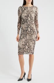 Anne Klein Print Long Sleeve Body-Con Dress