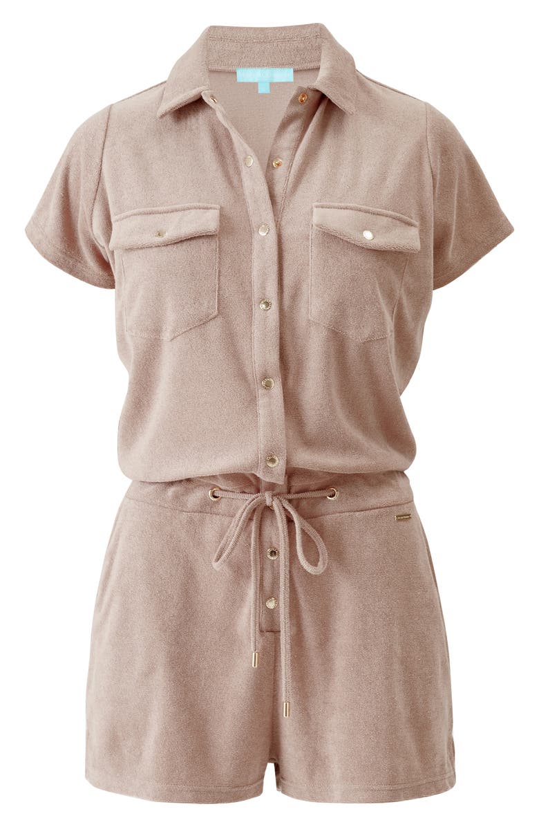 Melissa Odabash Cheryl Cotton Blend Terry Cover-Up Romper, Alternate, color, Almond