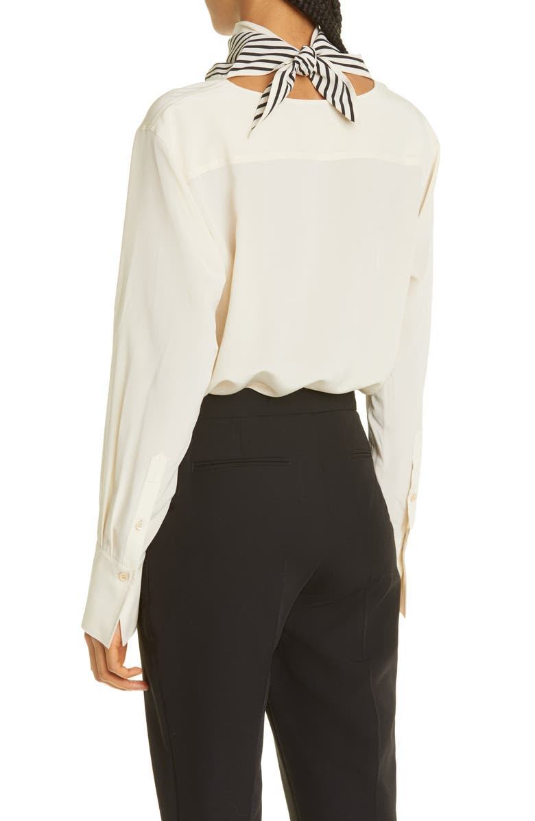TOTEME Stripe Scarf Detail Silk Blouse, Alternate, color, 